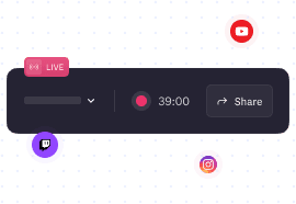 Record your call or go live on Twitch, Youtube or other streaming platforms from your Cosmos Video space.