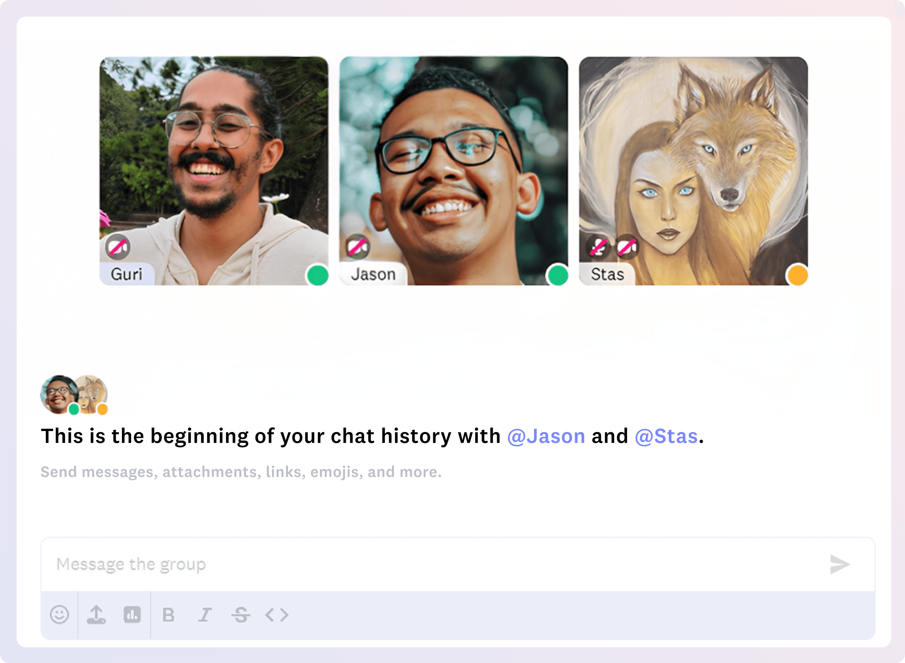 Meeting chat experience between users having a call on Cosmos.