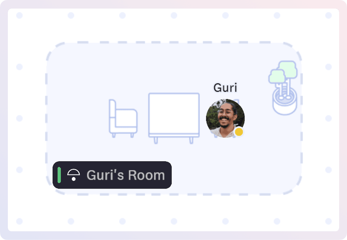 Personal room of a user named Guri in the cosmos space.