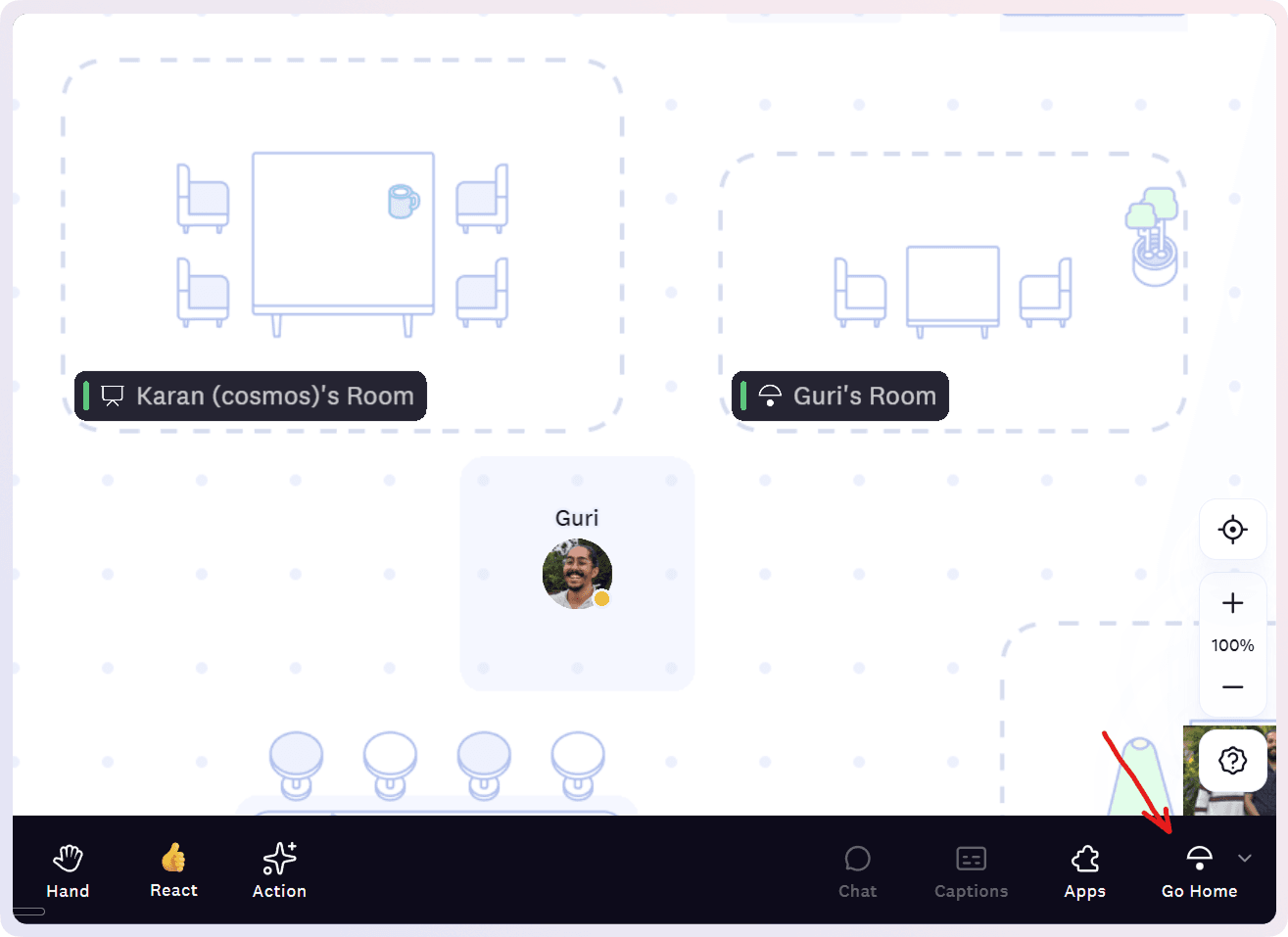 After the meeting ends, click on Go home in the bottom right of toolbar to go back to your Home desk. 