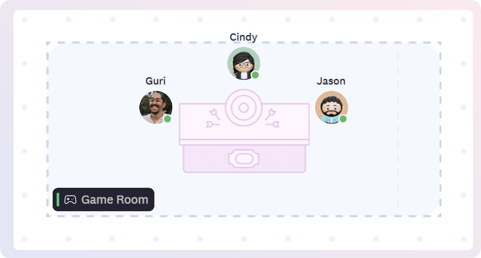 People playing games in Cosmos in the game room. Everyone joins the same game and play together in real-time.
