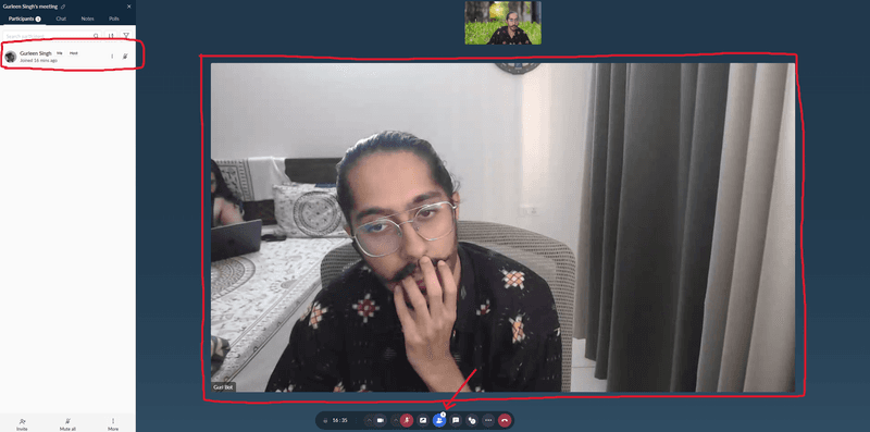 Screenshot of a Zoho Meeting video call with poor video quality on a single participant