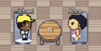 Cosmos Video avatars with player names shown above their heads for easy identification in the office