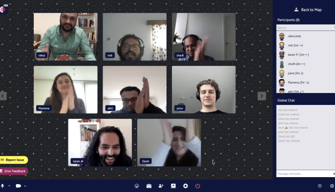 Cosmos Video new gallery view showing every participant in a meeting alongside the space sidebar