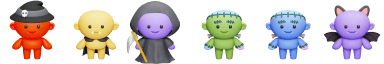Cosmos Video Halloween avatar costume items including witch robes, grim reaper and pumpkin hats
