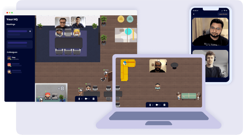 Cosmos Video mobile and desktop apps shown side by side for running engaging remote meetings