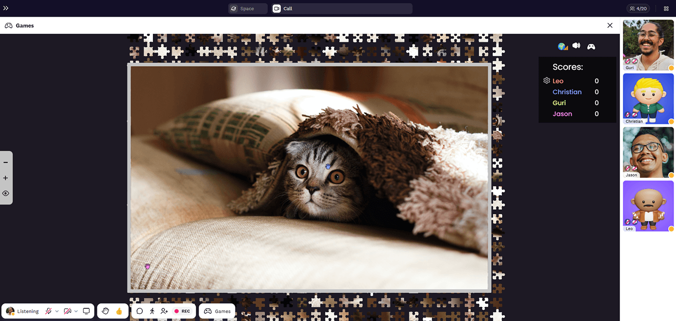 View the puzzle everyone is trying to solve to match pieces and solve it in Cosmos video jigsaw puzzle game.