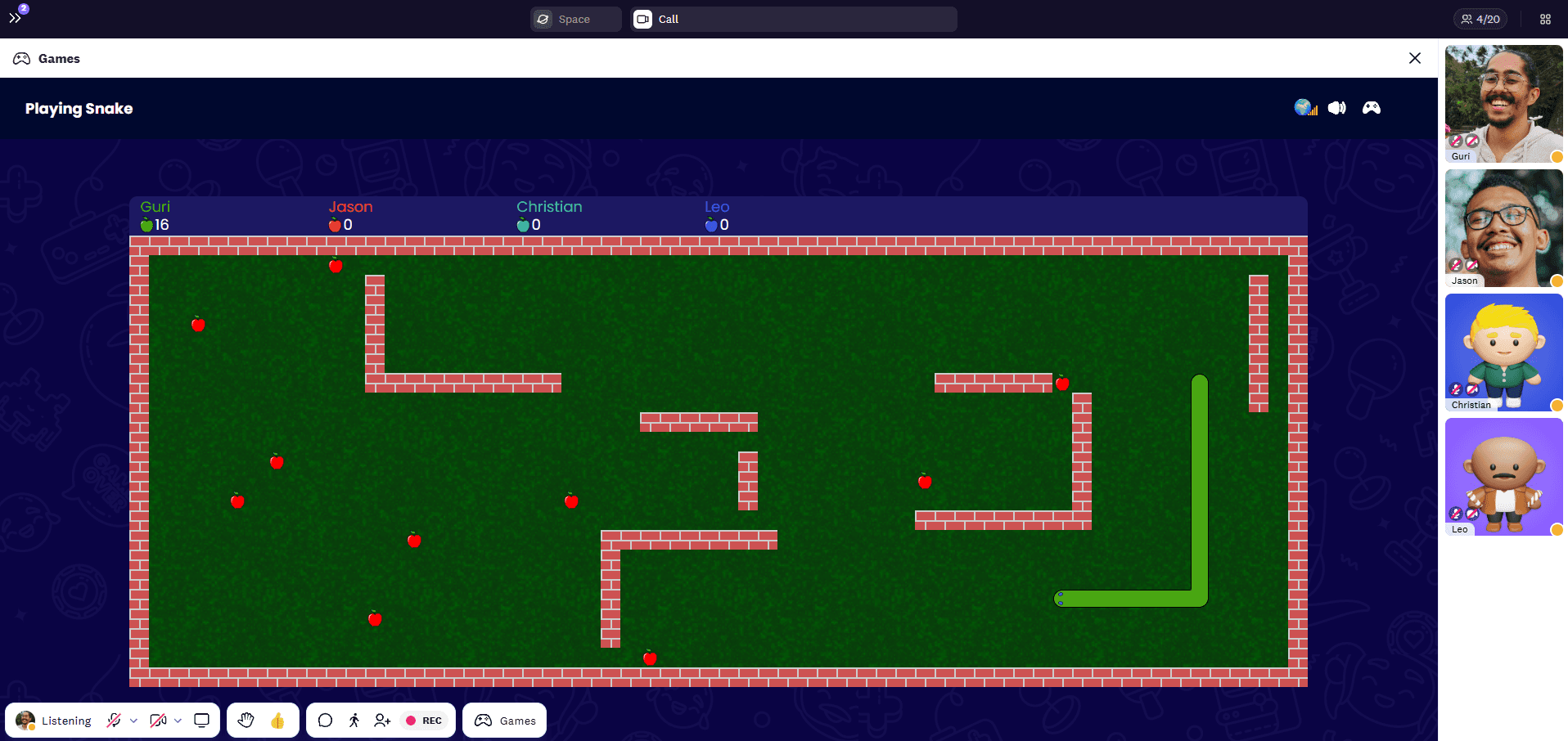 Players playing Cosmos snake game and trying to get the high score.