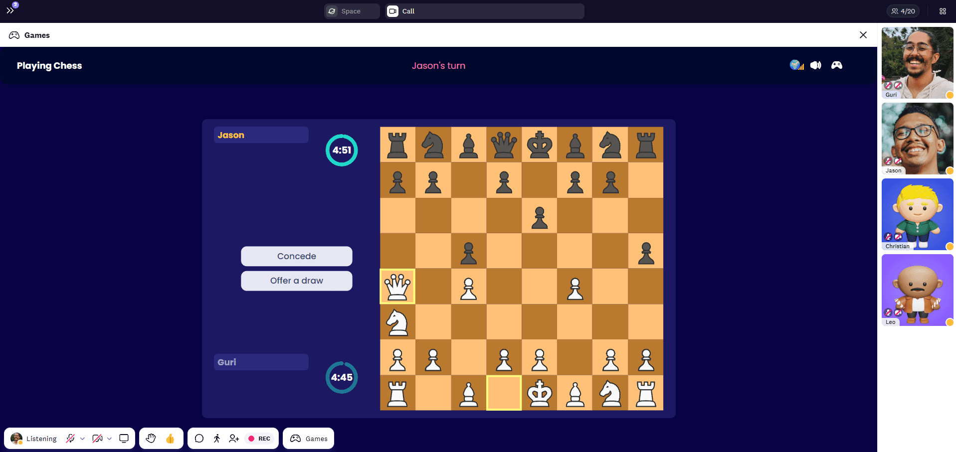 Chess game being played in Cosmos Video among two teammates.