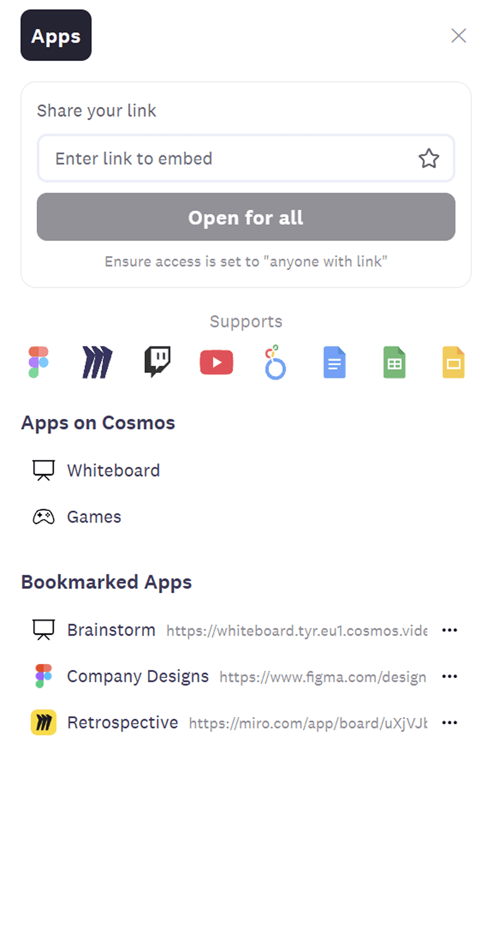 Bookmark embed links in Cosmos to easily access them whenever needed.