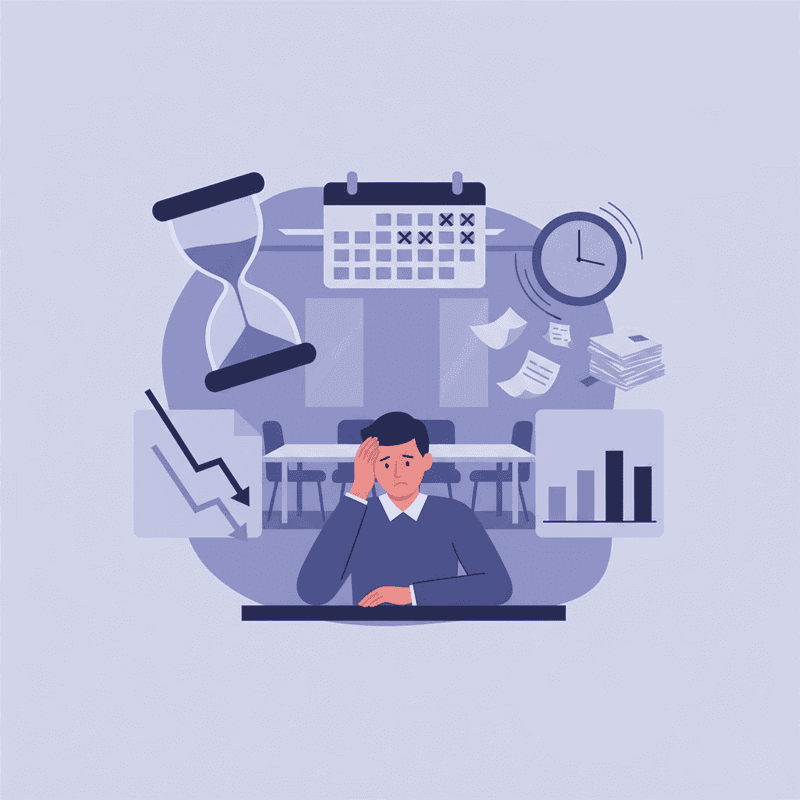 Remote worker overwhelmed by calendar cancellations, deadlines, and dropping productivity metrics