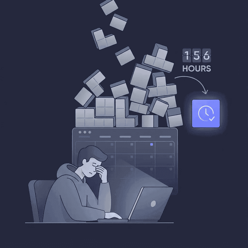Worker drowning under 156 hours of meeting scheduling and calendar Tetris per year