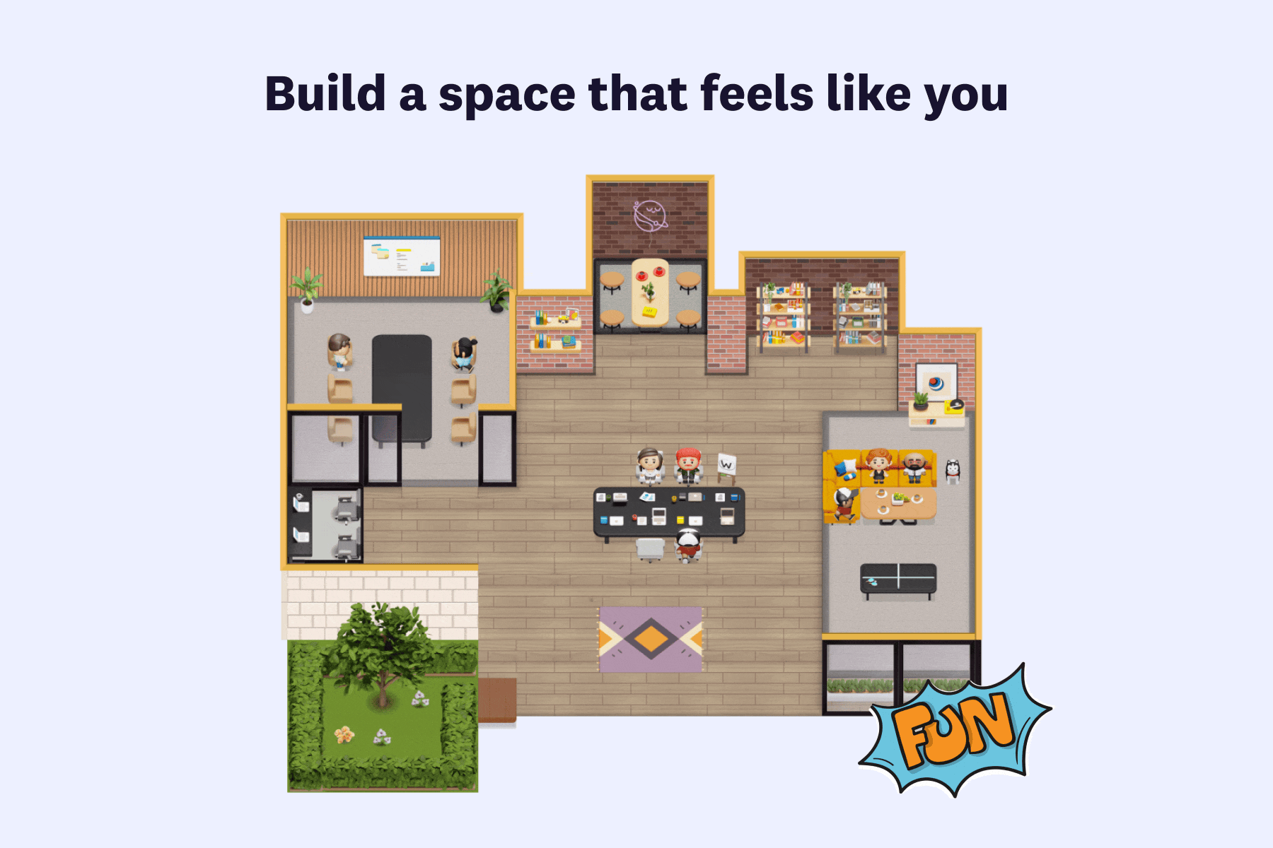 Animated demo of the Cosmos floor plan builder — placing rooms, naming them, and customising visuals