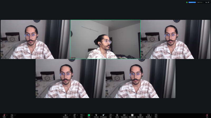 Screenshot of a 5-person Zoom call with all cameras on for the resource benchmark