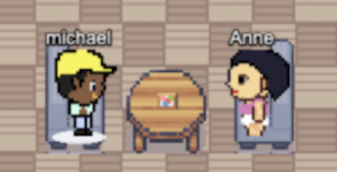 Cosmos Video avatars with player names shown above their heads for easy identification in the office