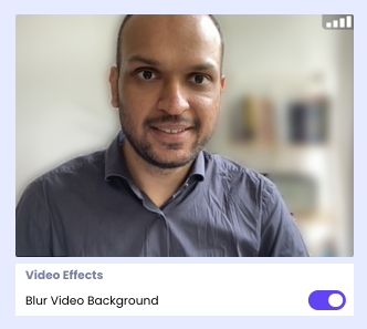 Cosmos Video background blur toggle applied to a user's video feed in call settings