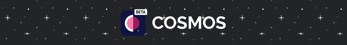 Cosmos Video beta logo on a dark starfield banner announcing new office maps and games