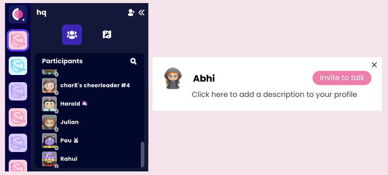 Inviting an offline colleague to Cosmos Video via the Invite to Talk button in the Cosmos HQ sidebar