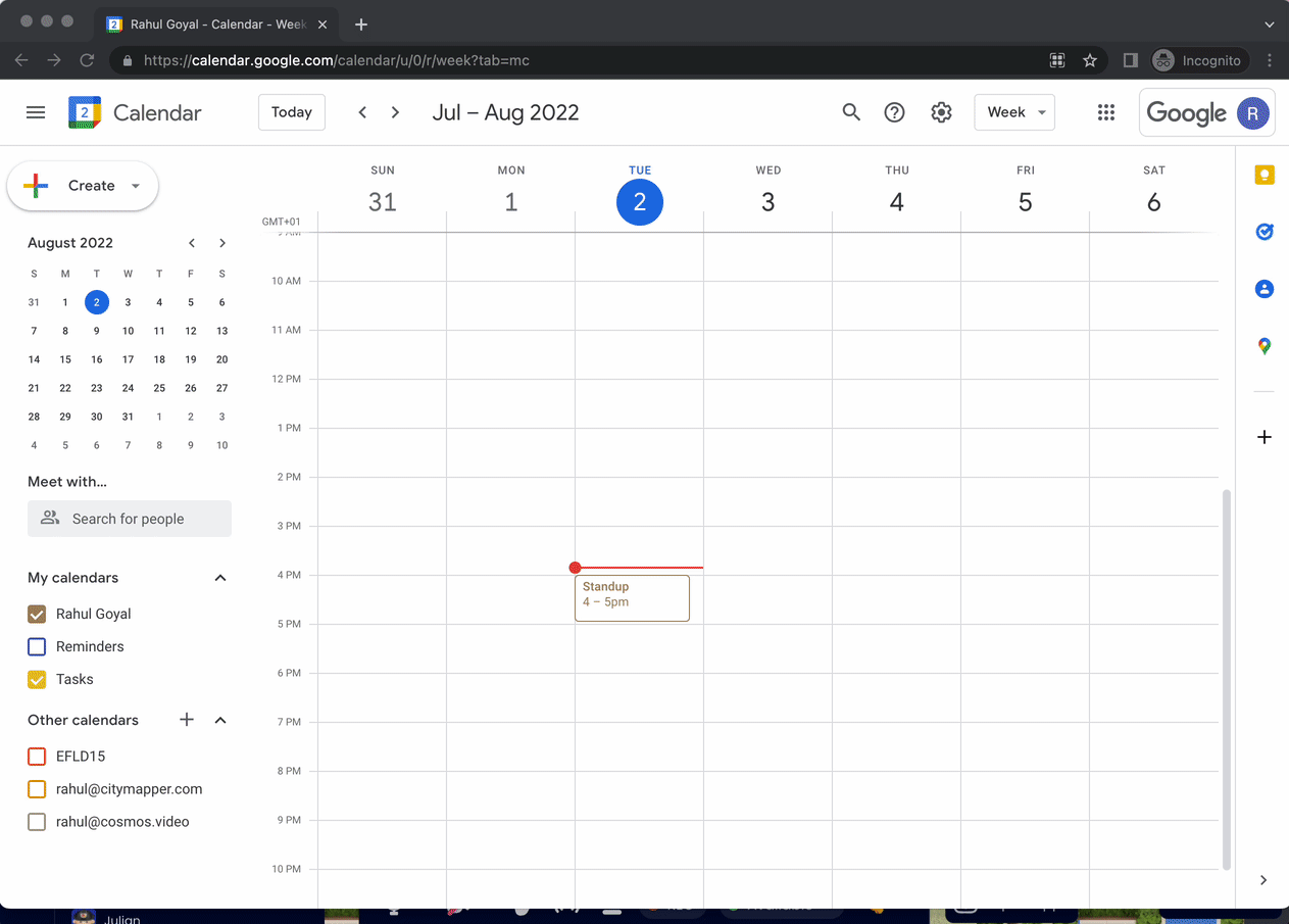 Joining a Cosmos Video meeting directly from a shared Google Calendar link