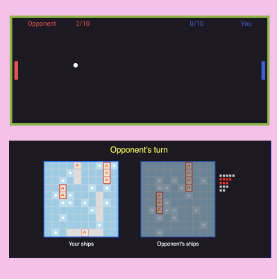 Cosmos Video office games Pong and Navy Wars battleship for team break time and socials