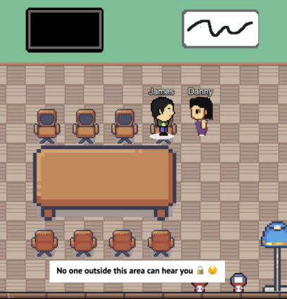 Cosmos Video meeting room with private audio zones so conversations can't be overheard by others