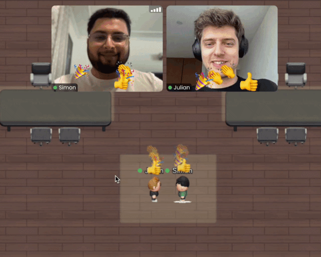 Cosmos Video reactions tray letting users send emoji reactions during spatial office meetings