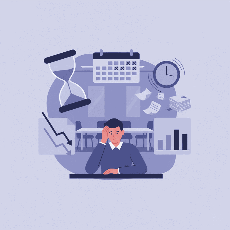 Remote worker overwhelmed by calendar cancellations, deadlines, and dropping productivity metrics