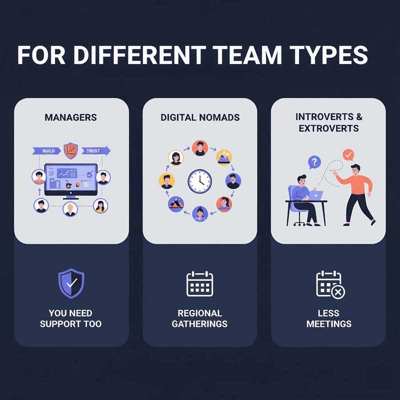 Isolation guide for different remote team types — managers, digital nomads, introverts and extroverts