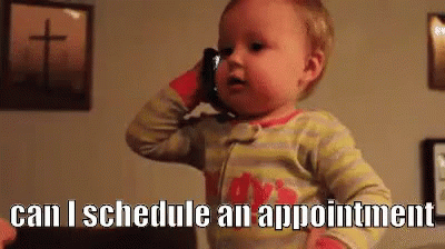 Baby-on-phone meme reacting to scheduling every quick conversation as a meeting
